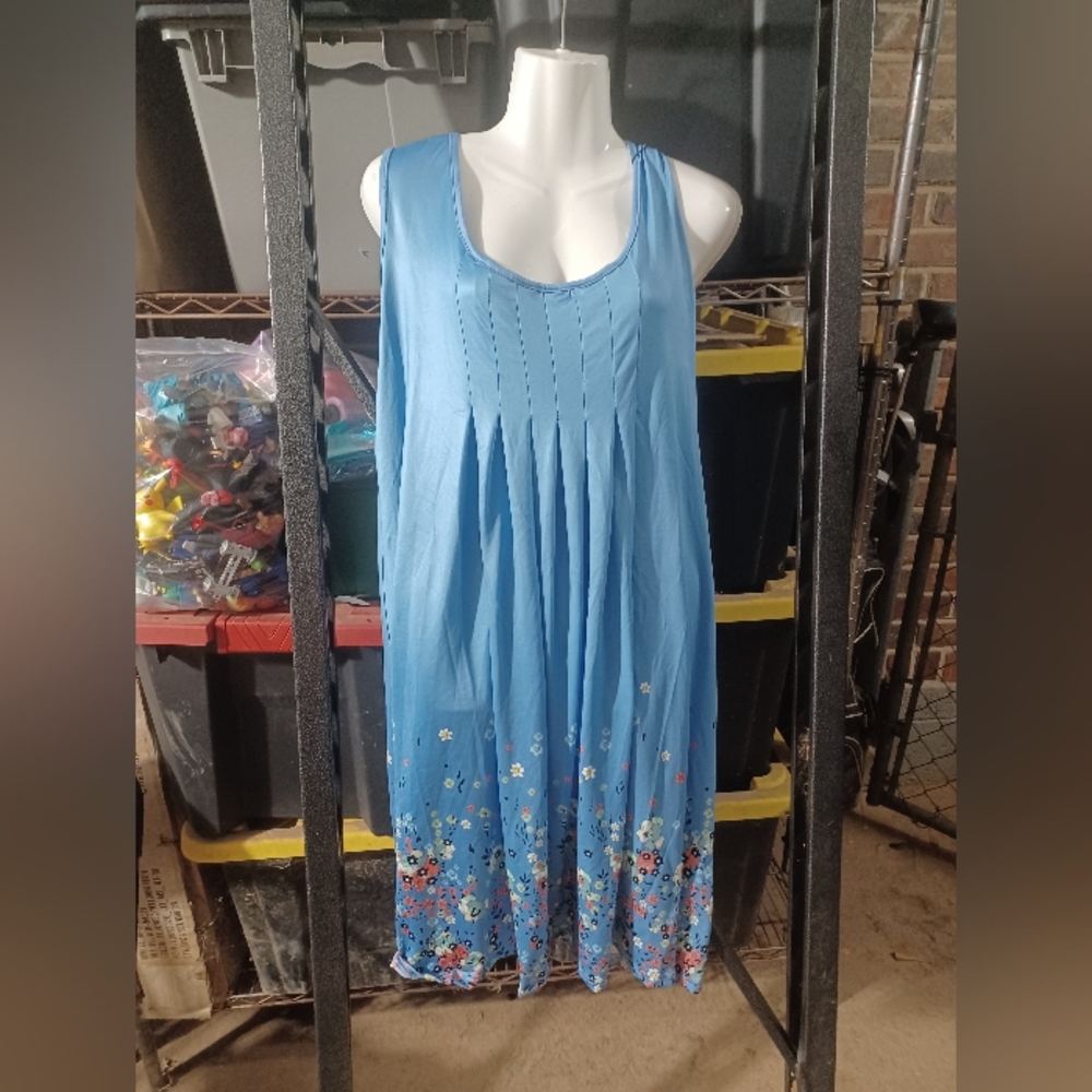 Women's Tunic Sky Blue with Floral Design,  size XXL Polyester & Cotton